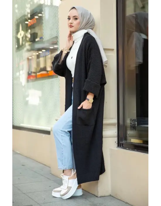 Yarasa kol uzun triko hırka siyah