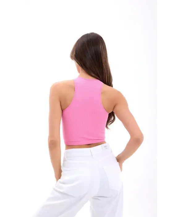 Omarı Rahat ve Şık Yarım T-Shirt - Pembe