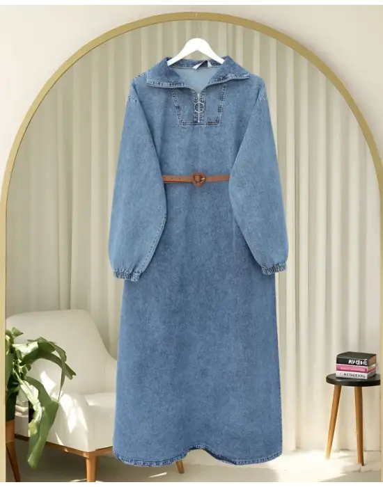 Günlük Fermuarlı Kot Elbise