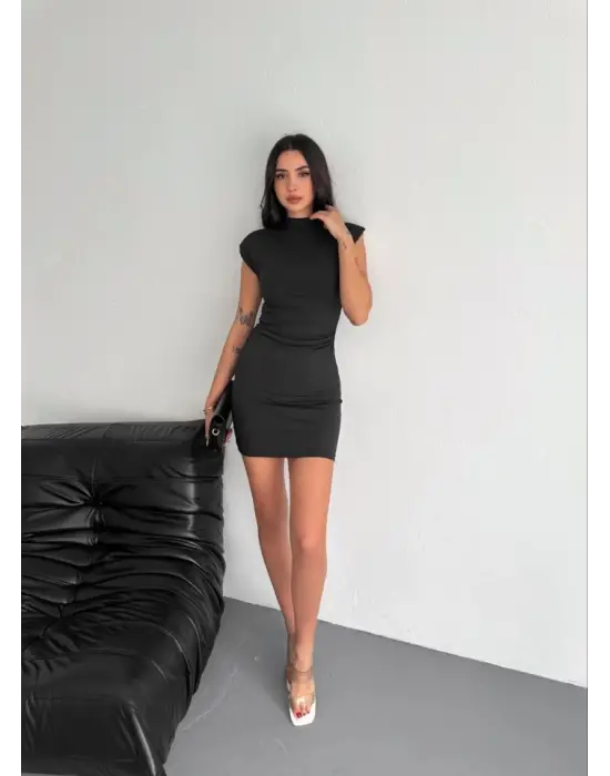 Yarım Bogazlı Kolsuz Mini Boy Elbise - Siyah