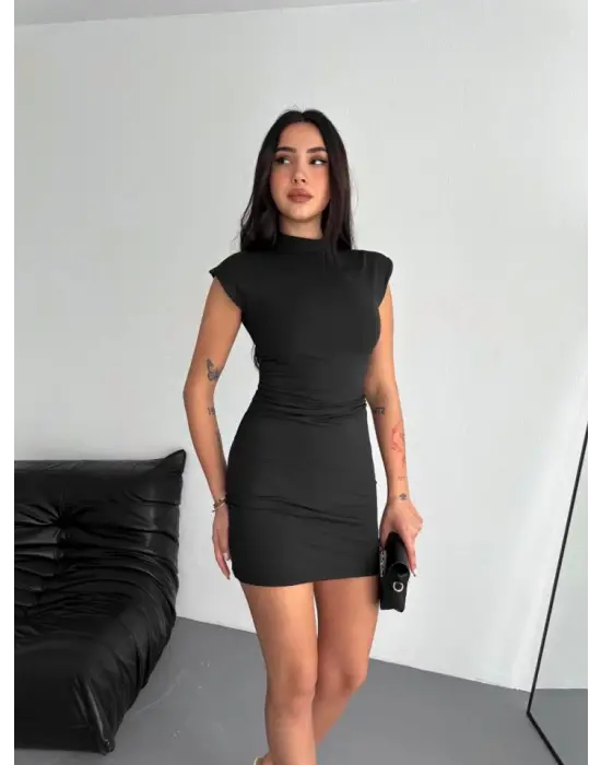 Yarım Bogazlı Kolsuz Mini Boy Elbise - Siyah