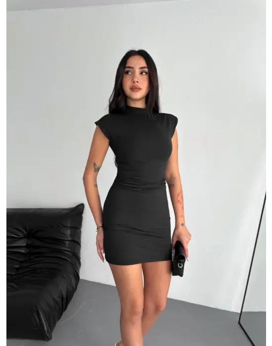 Yarım Bogazlı Kolsuz Mini Boy Elbise - Siyah
