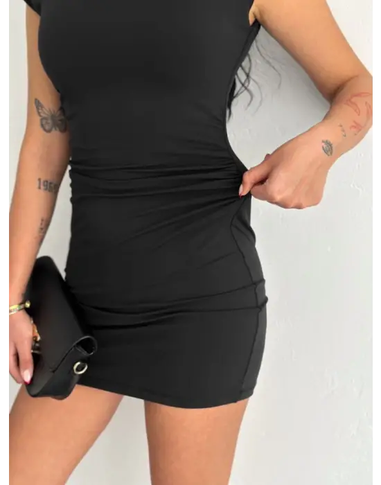 Yarım Bogazlı Kolsuz Mini Boy Elbise - Siyah