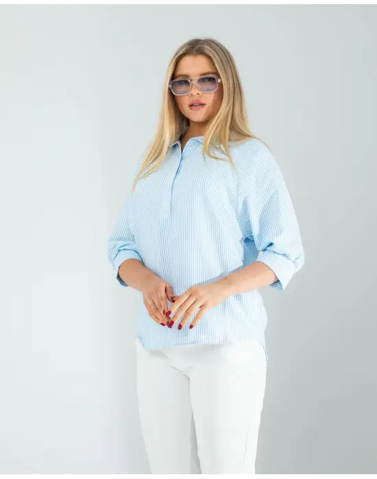 Modern Çizgili Beyaz Gömlek
