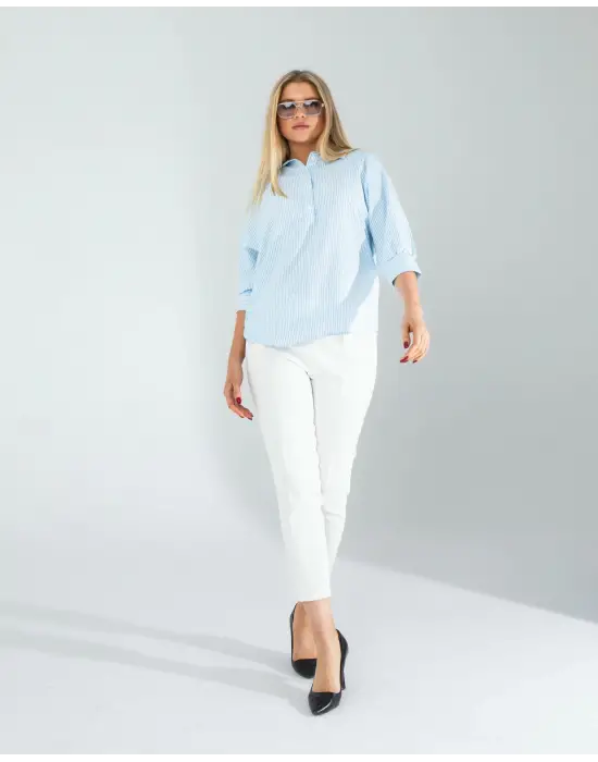 Modern Çizgili Beyaz Gömlek