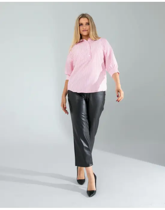 Tarz Pembe Çizgili Gömlek