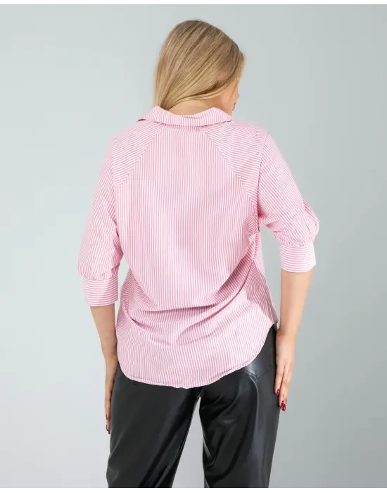 Tarz Pembe Çizgili Gömlek