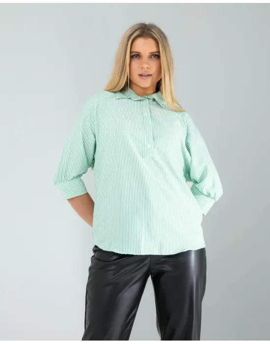 Modern Çizgili Beyaz Gömlek