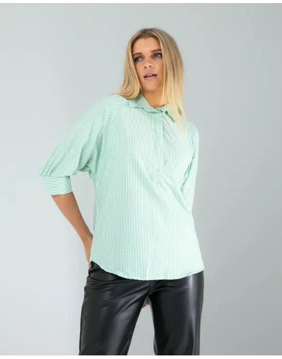 Modern Çizgili Beyaz Gömlek