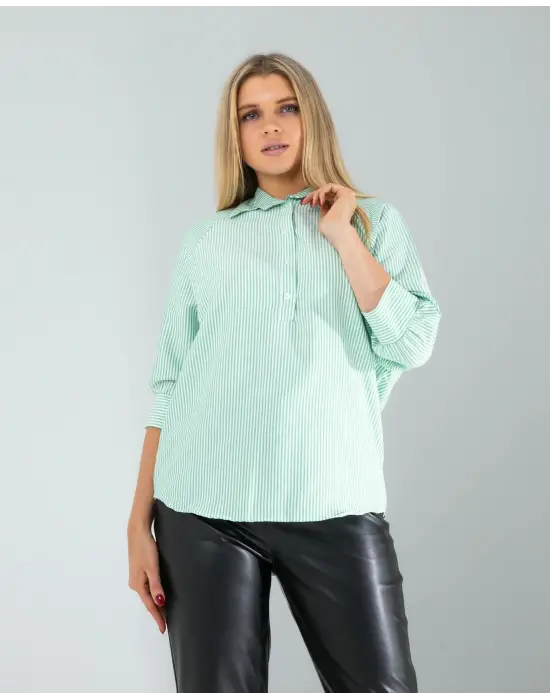 Modern Çizgili Beyaz Gömlek