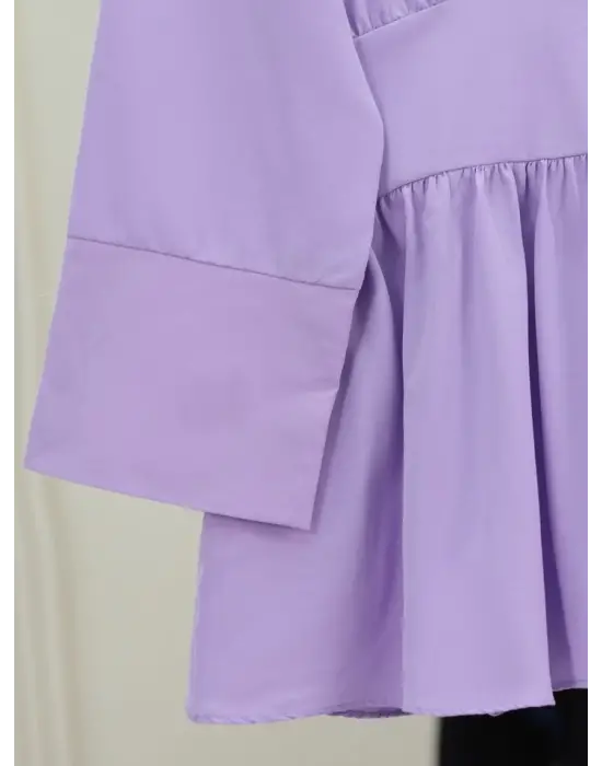 Omarı Renkli Beli Bağlamalı Yanı Fermuarlı Tunik - Lila