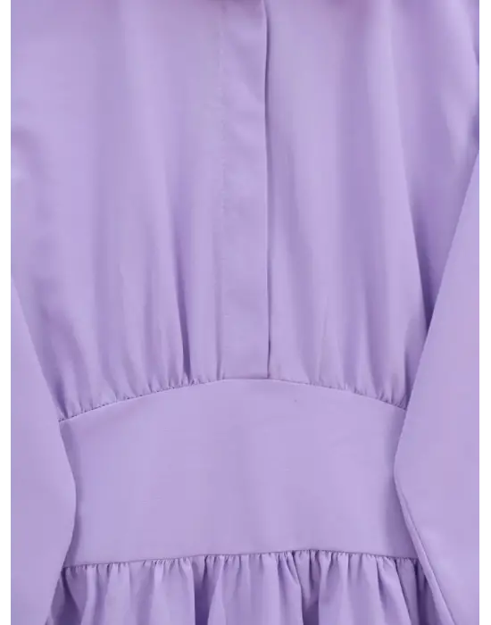 Omarı Renkli Beli Bağlamalı Yanı Fermuarlı Tunik - Lila