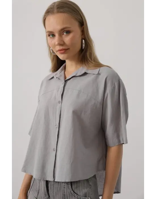 Omarı Trendyolda Yarım Kol Gri Gömlek