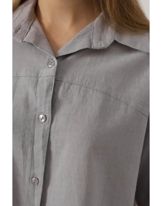 Omarı Trendyolda Yarım Kol Gri Gömlek