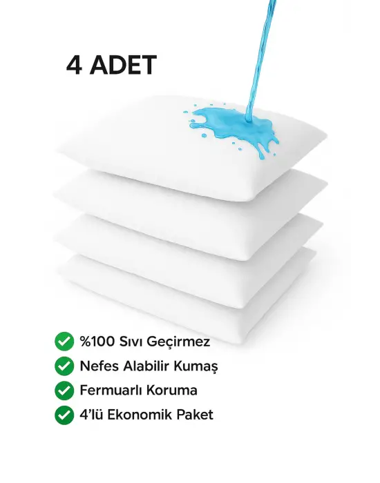 YASTIK ALEZİ SU GEÇİRMEZ SES YAPMAZ YASTIK ALEZ KILIFI 4 ADET