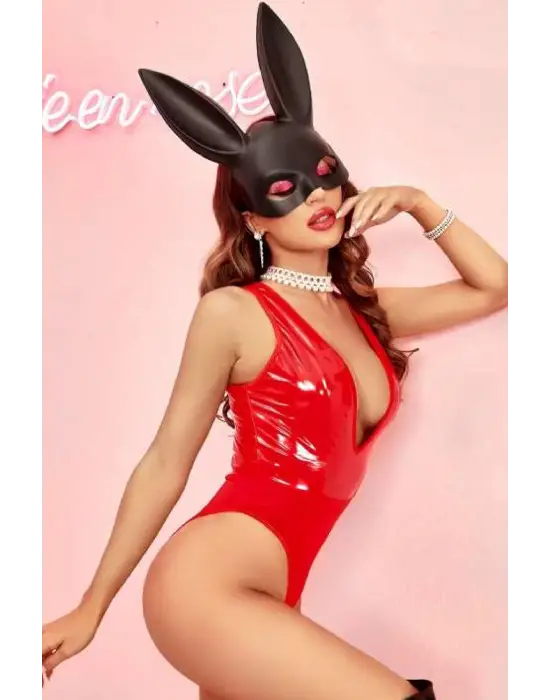 Omarı Kırmızı Babydoll Fantezi Kıyafet - Erotik Harness Model