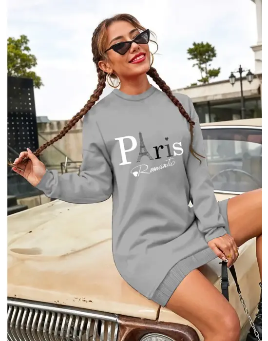 Omarı Yazılı Kadın Uzun Kollu Viskon Elbise