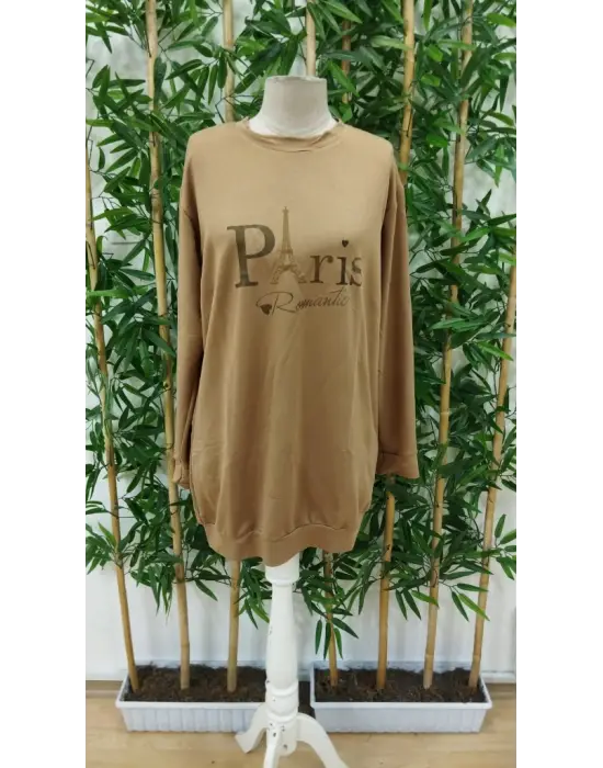 Omarı Yazılı Viskon Elbise Kadın Uzun Kollu Bisiklet Yaka