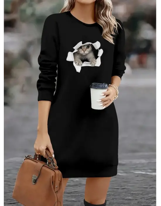 Omarı Şık Kadın Bisiklet Yaka Kısa Elbise