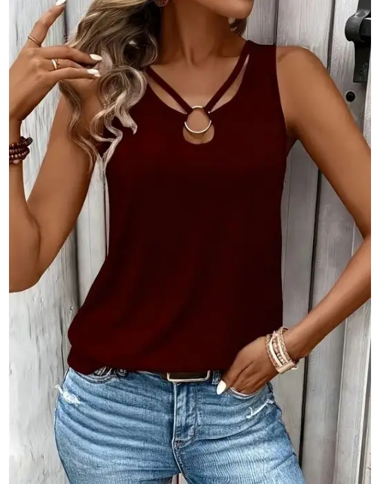 Omarı Halka Detaylı Askılı Viskon Bluz