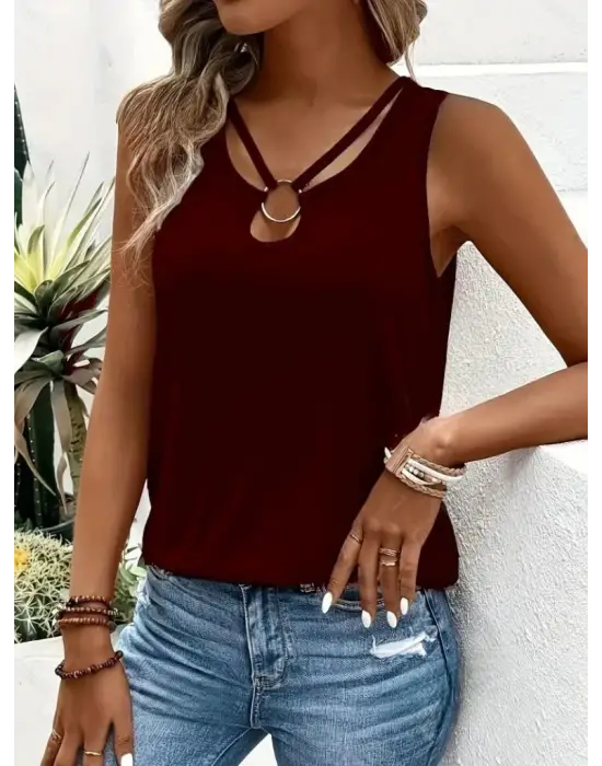 Omarı Halka Detaylı Askılı Viskon Bluz