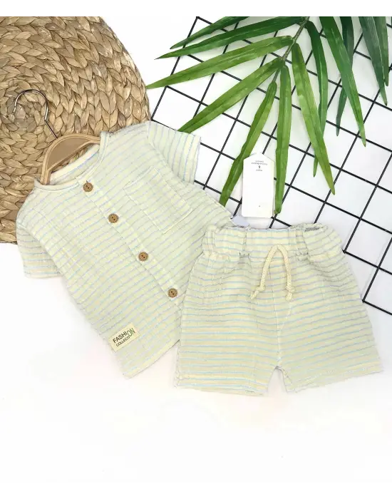 Omarı Müslin Kumaşlı Yazlık Erkek Bebek Takımı