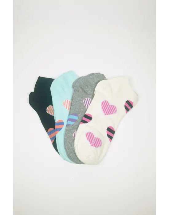 Omarı Yazlık Kalp Desenli Kadın Bilek Çorabı 4lü Paket
