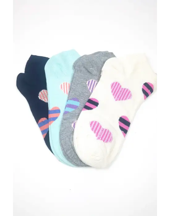 Omarı Yazlık Kalp Desenli Kadın Bilek Çorabı 4lü Paket