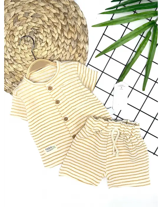 Omarı Çizgili Müslin Yazlık 2li Erkek Bebek Takımı