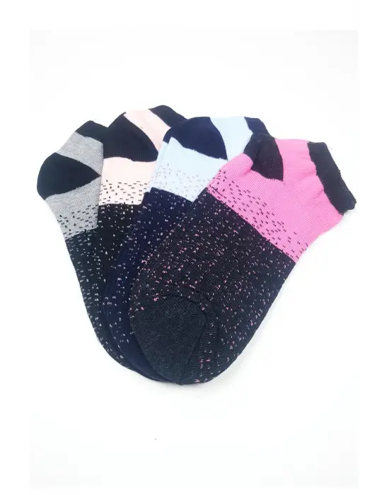 Omarı Yumuşak Pamuklu Yazlık Kadın Bilek Çorabı Nokta Desenli 4 Çift