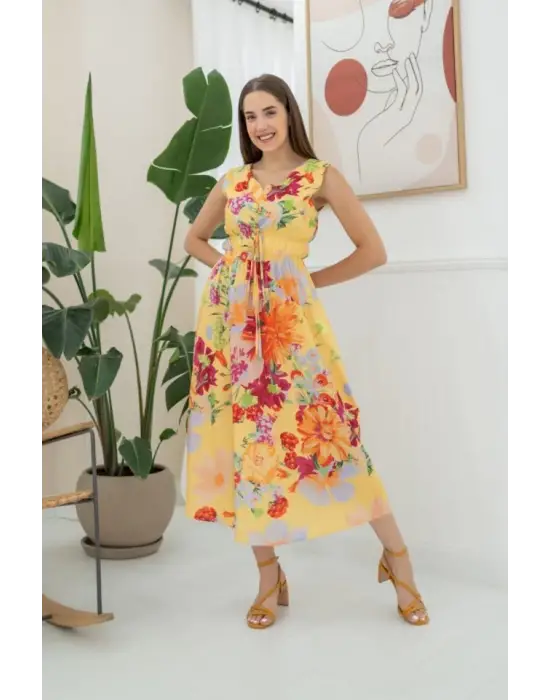 Omarı Canlı Renklerde Yazlık Elbise