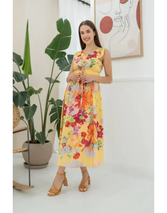 Omarı Canlı Renklerde Yazlık Elbise