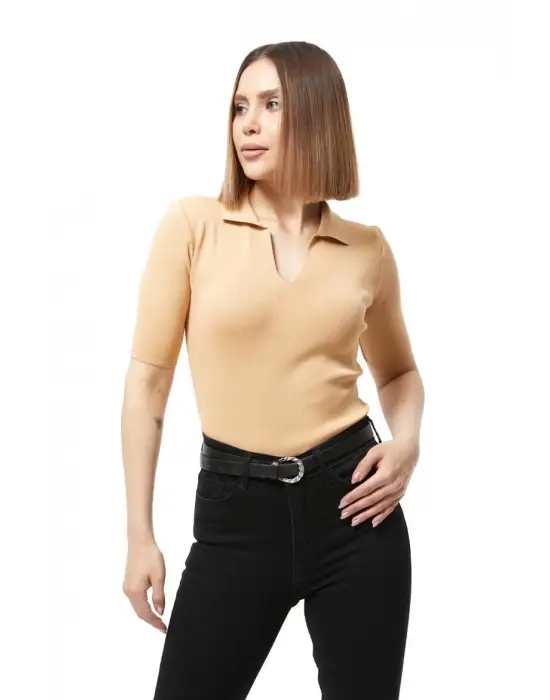 Omarı Yazlık Triko Bluz - Gömlek Yaka Modeli