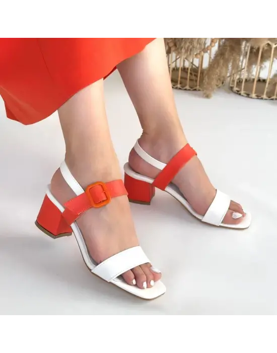 Modern Turuncu Detaylı Topuklu Ayakkabı