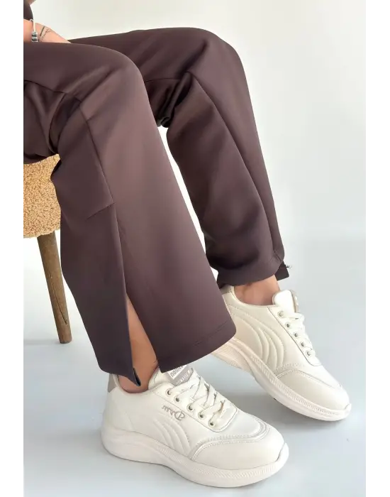 Yejja Bej Cilt Bağcıklı Spor Ayakkabı