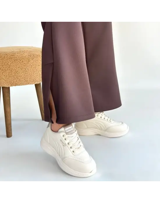 Yejja Bej Cilt Bağcıklı Spor Ayakkabı