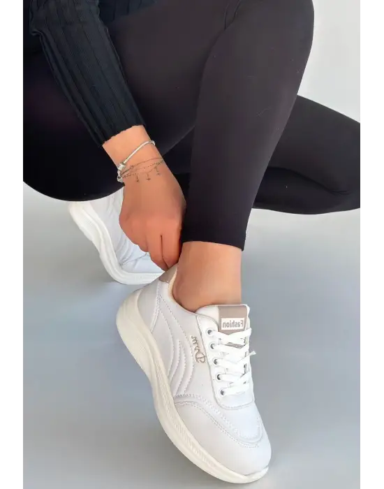 Yejja Beyaz Cilt Bağcıklı Spor Ayakkabı