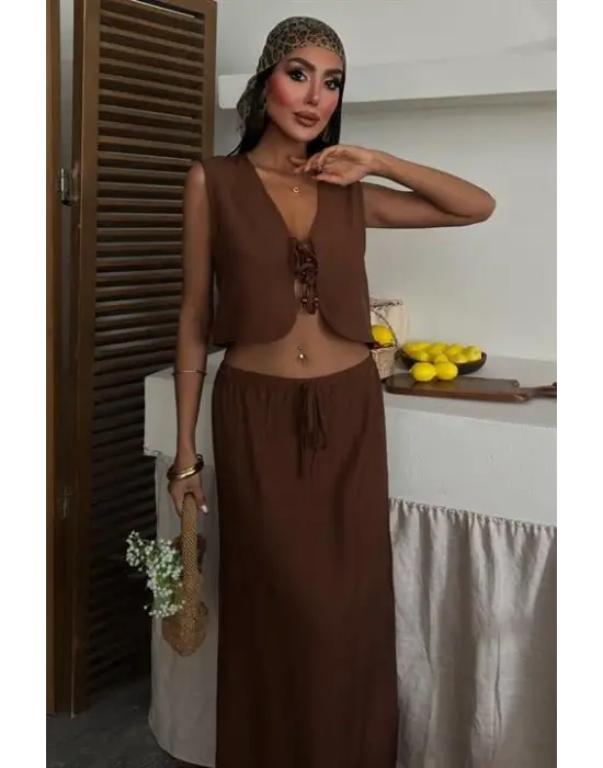 Yelek Önden Bağlamalı Uzun Etekli Takım 10192