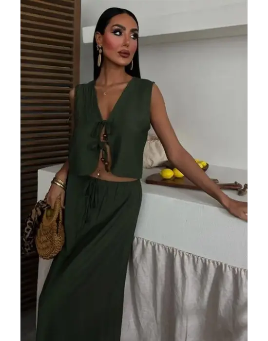 Yelek Önden Bağlamalı Uzun Etekli Takım 10192