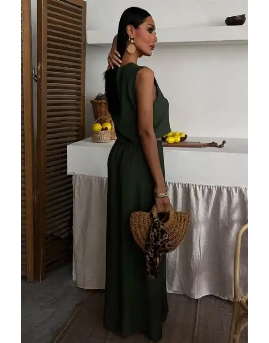 Omarı Önden Bağlamalı Uzun Etekli Yelek Takımı