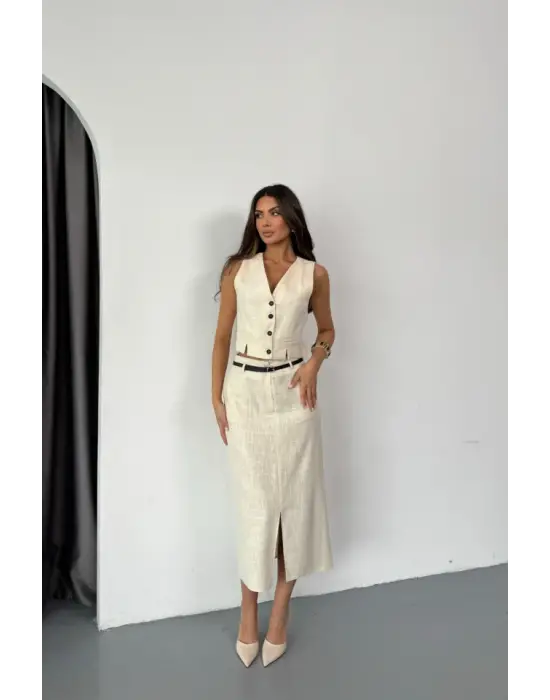 YELEK-ÖNDEN YIRTMAÇLI ETEK TK ŞANTUK KETEN - Ham