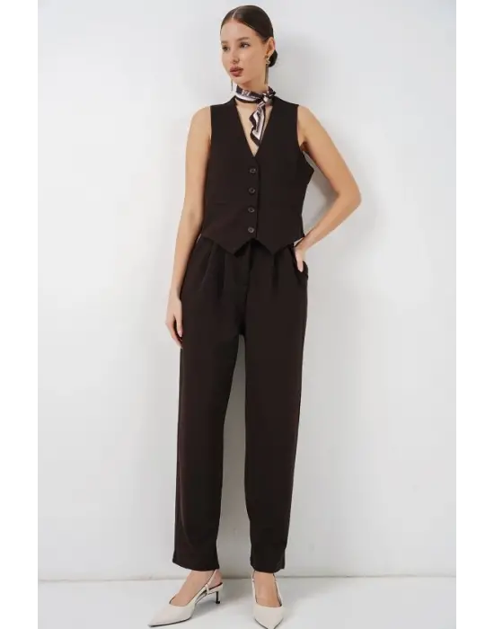 Yelek Pantolon İkili Takım 30091 - Kahverengi