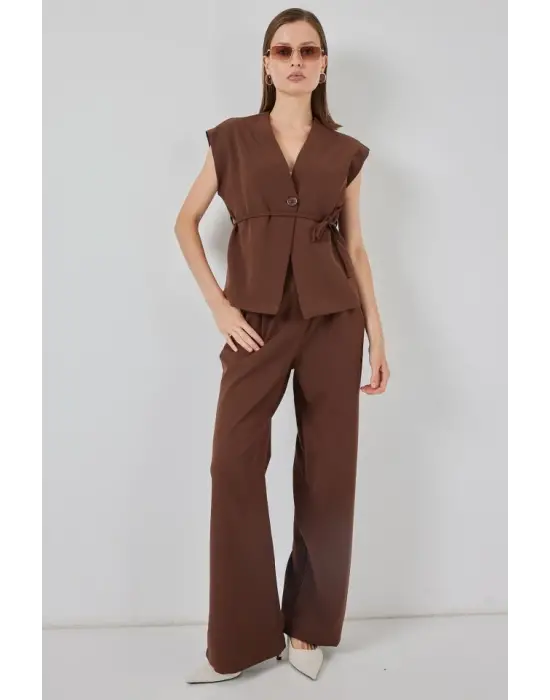 Yelek Pantolon Kumaş Takım 30050 - Kahverengi
