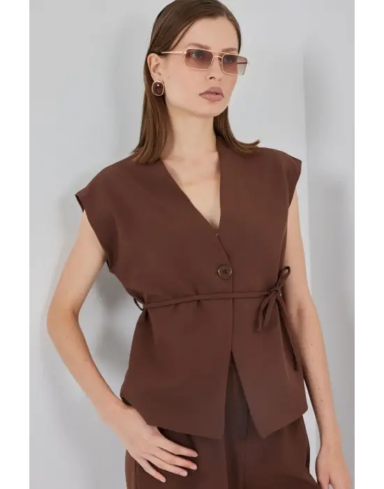 Yelek Pantolon Kumaş Takım 30050 - Kahverengi