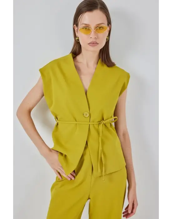 Yelek Pantolon Kumaş Takım 30050 - Yağ Yeşil