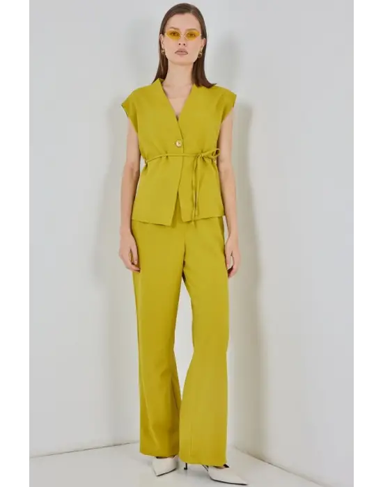 Yelek Pantolon Kumaş Takım 30050 - Yağ Yeşil