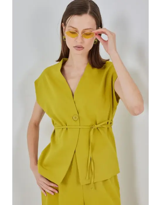 Yelek Pantolon Kumaş Takım 30050 - Yağ Yeşil