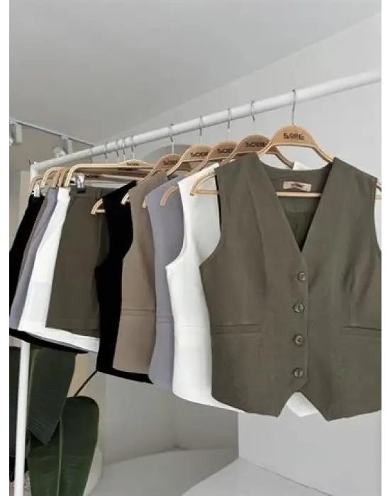 Yelek Şort Flamlı Keten Takım 10133-17