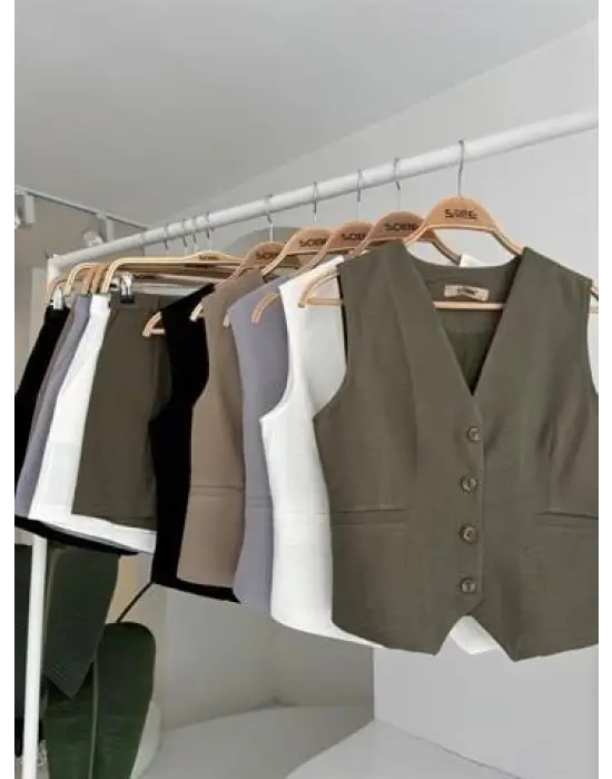 Yelek Şort Flamlı Keten Takım 10133-17