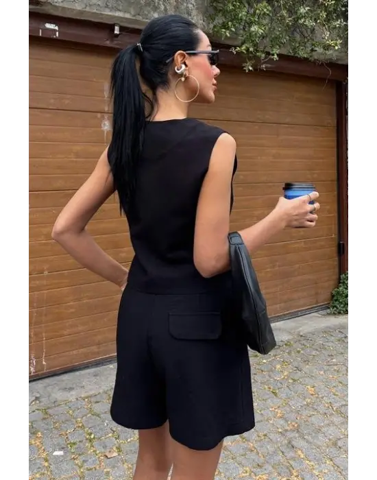 Yelek Şort Flamlı Keten Takım 10133-17